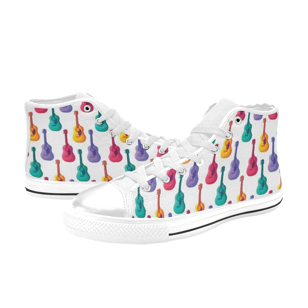 Acoustic Guitar Print Design LKS406 Men's High Top Canvas Shoes