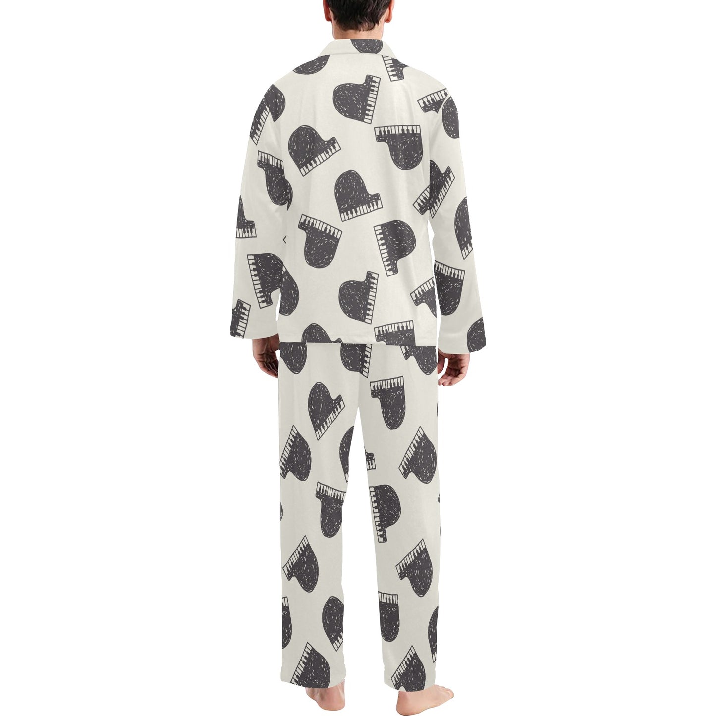 Piano Pattern Print Design 04 Men's Long Pajama Set