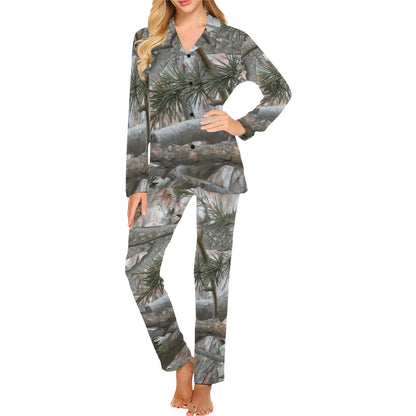 Camo Realistic Tree Forest Pattern Women's Long Pajama Set
