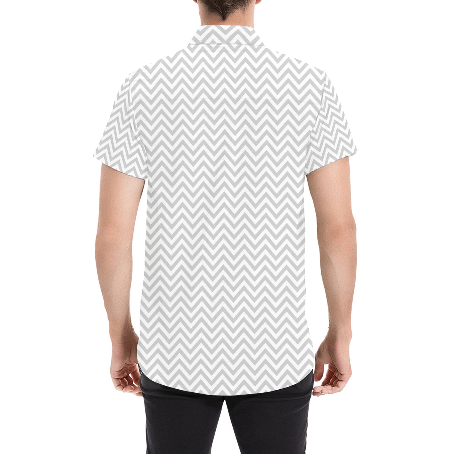 Chevron Print Design LKS401 Men Short Sleeve Button Up Shirt