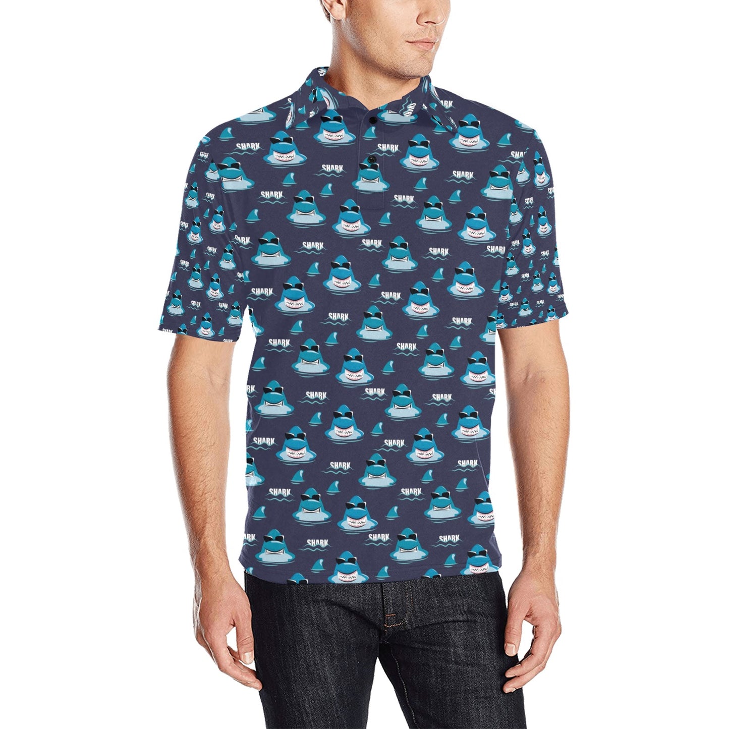 Shark Print Design LKS309 Men Polo Shirt