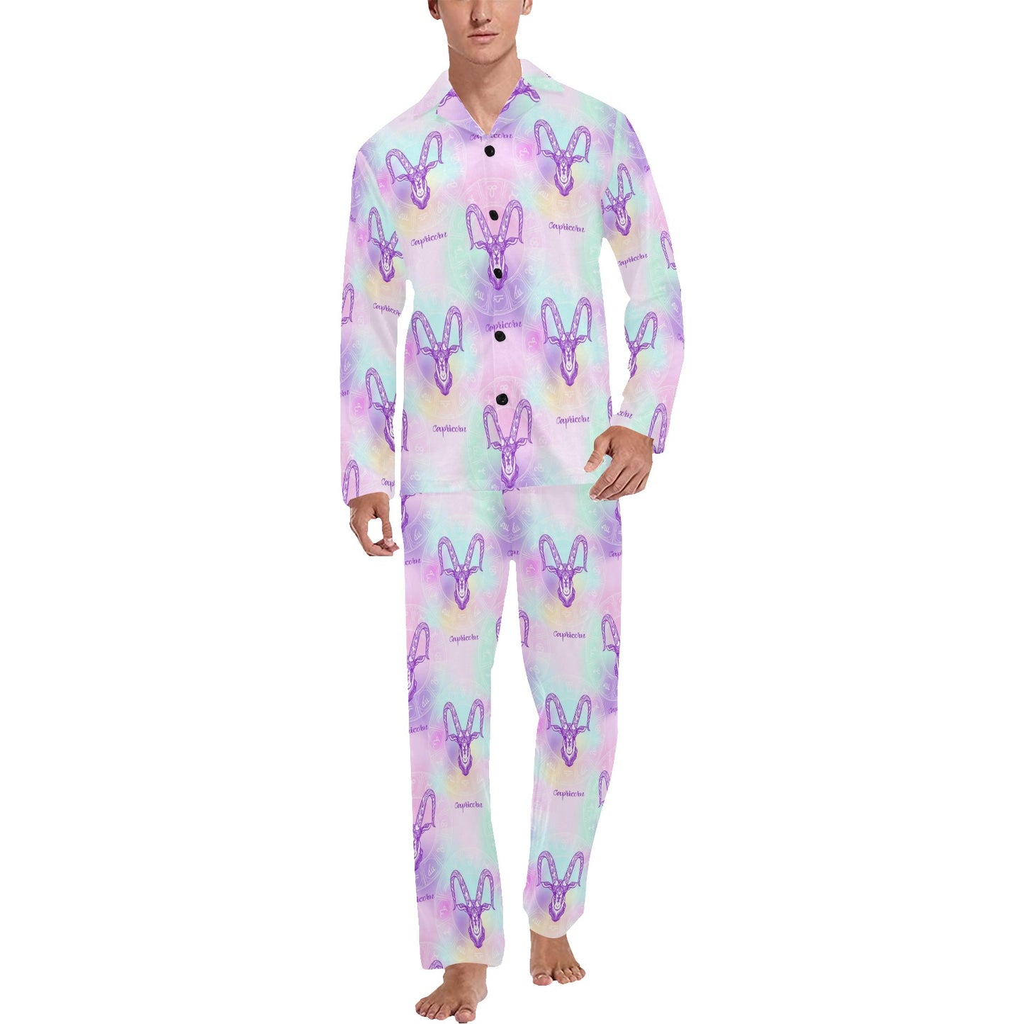 Capricorn Zodiac Pattern Print Design 02 Men's Long Pajama Set