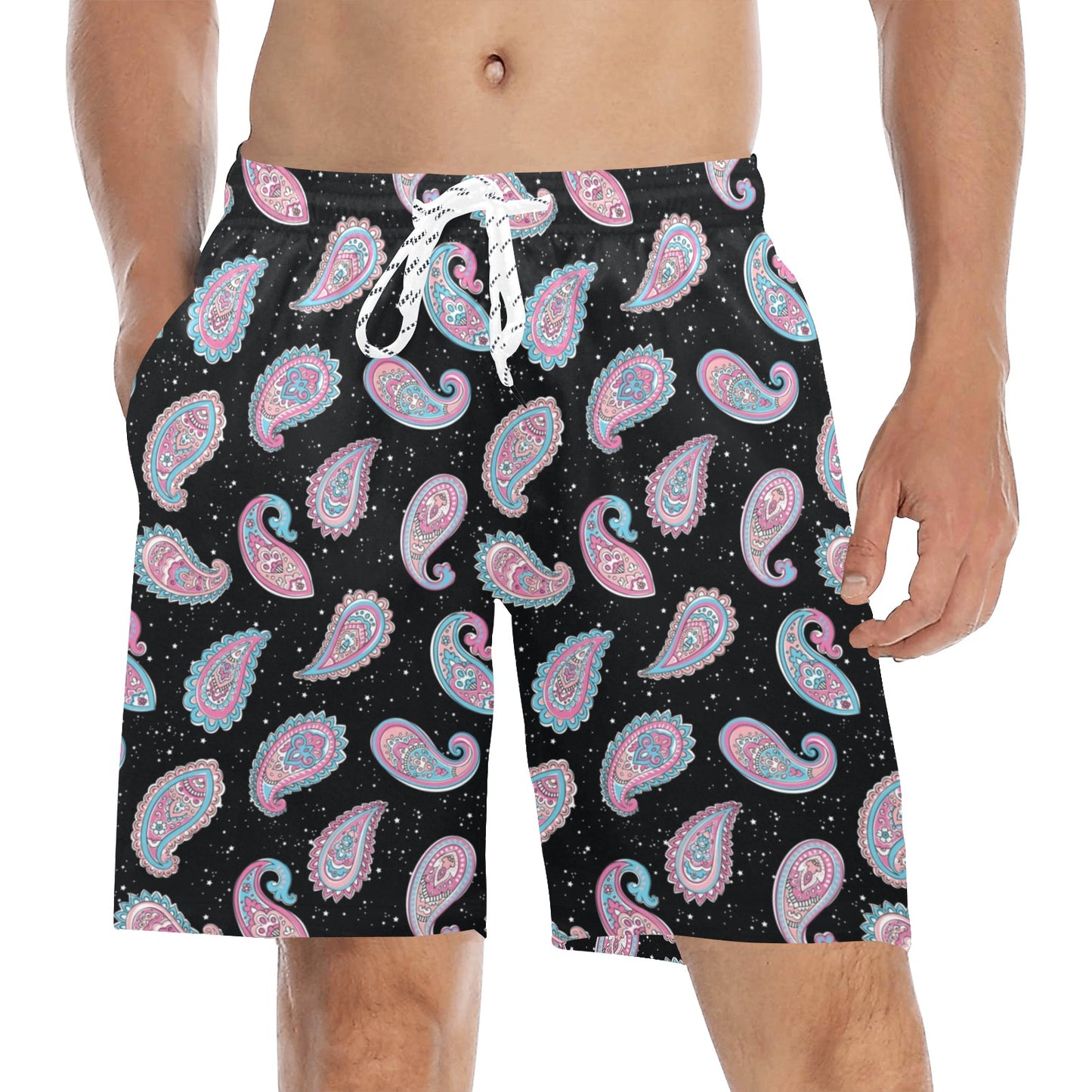 Paisley Pink Design Mandala Print Men's Swim Trunks Beach Shorts