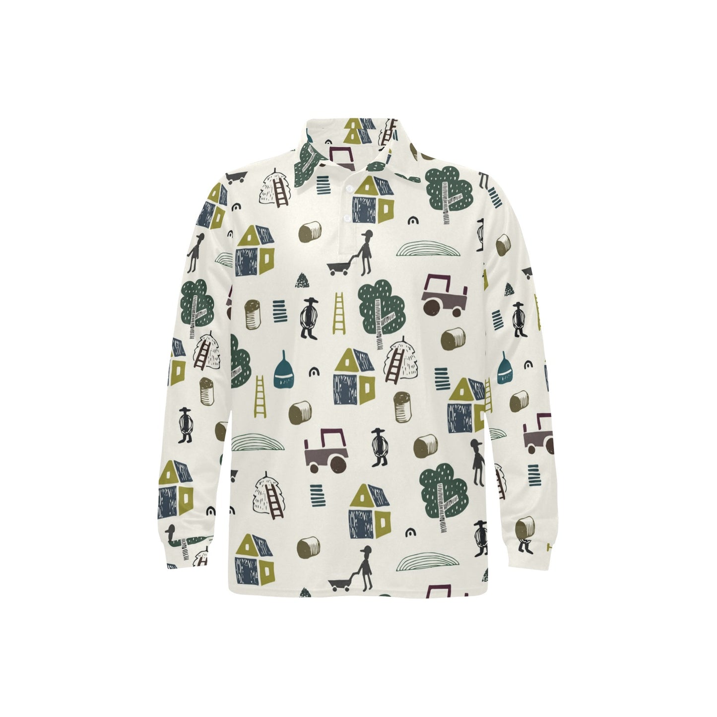 Agricultural Farm Print Design 01 Long Sleeve Polo Shirt For Men's