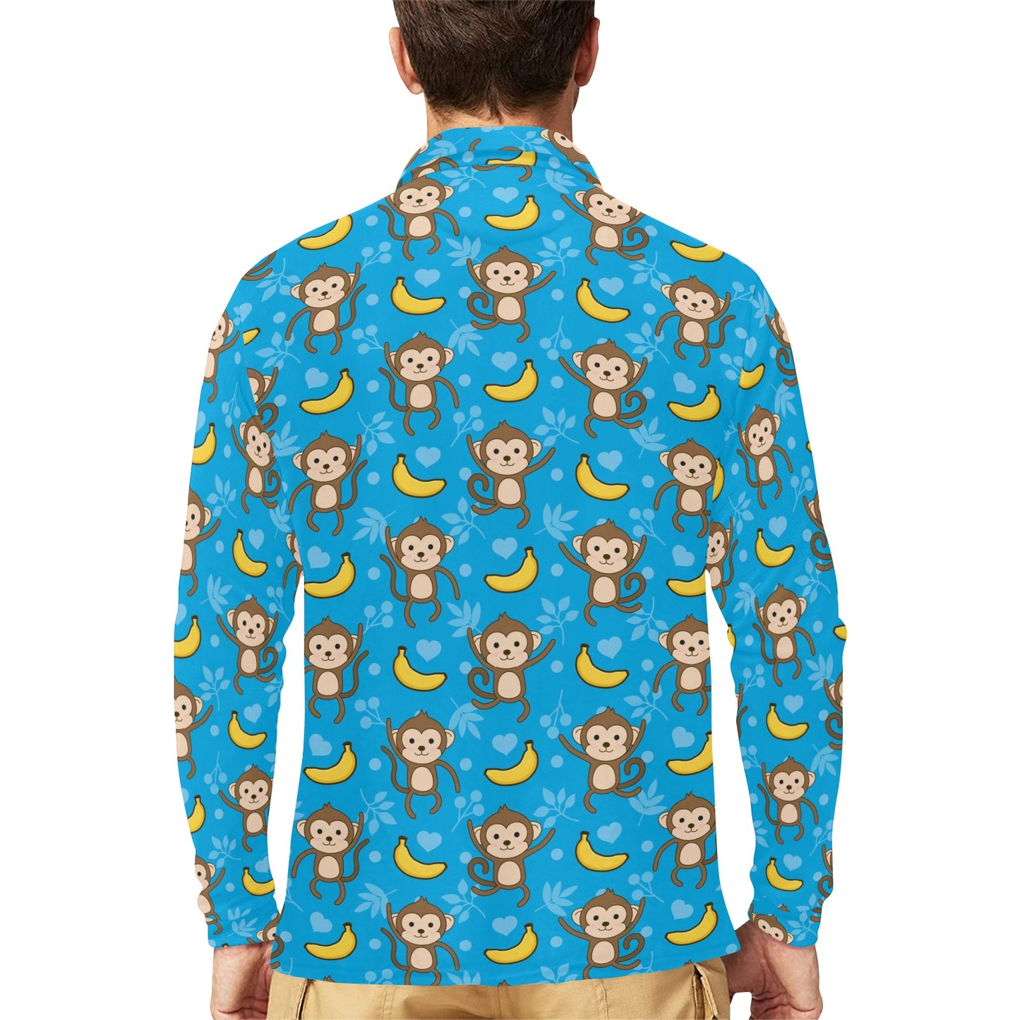 Monkey Pattern Print Design 05 Long Sleeve Polo Shirt For Men's