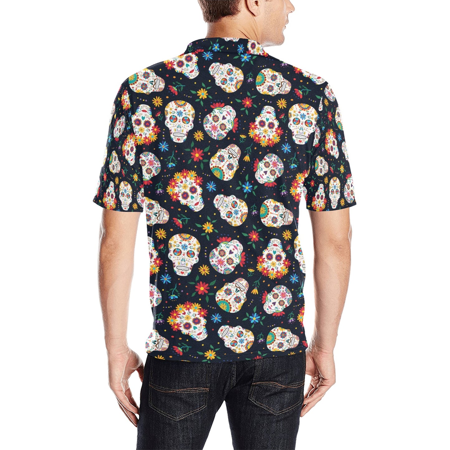 Sugar Skull Print Design LKS305 Men Polo Shirt