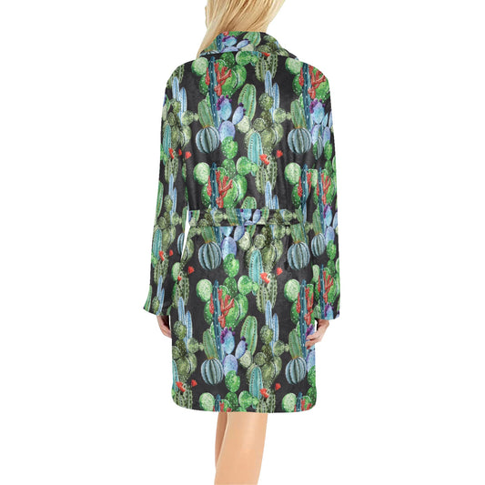 Cactus Watercolor Style Print Women's Fleece Robe