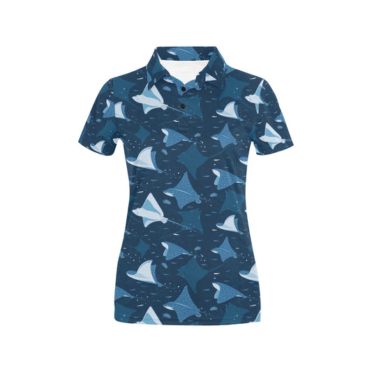 Manta Ray Pattern Print Design 02 Women's Polo Shirt