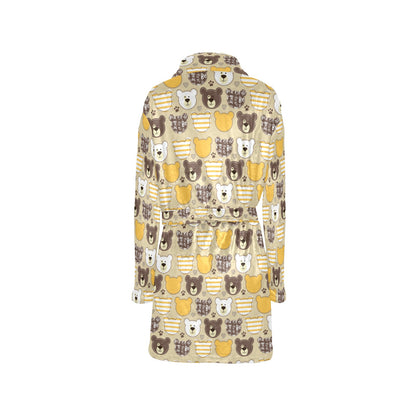 Bear PatchworkPattern Print Design 01 Women's Fleece Robe