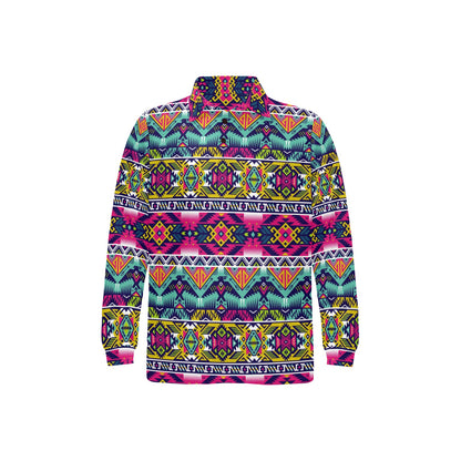 Indian Navajo Color Themed Design Print Long Sleeve Polo Shirt For Men's