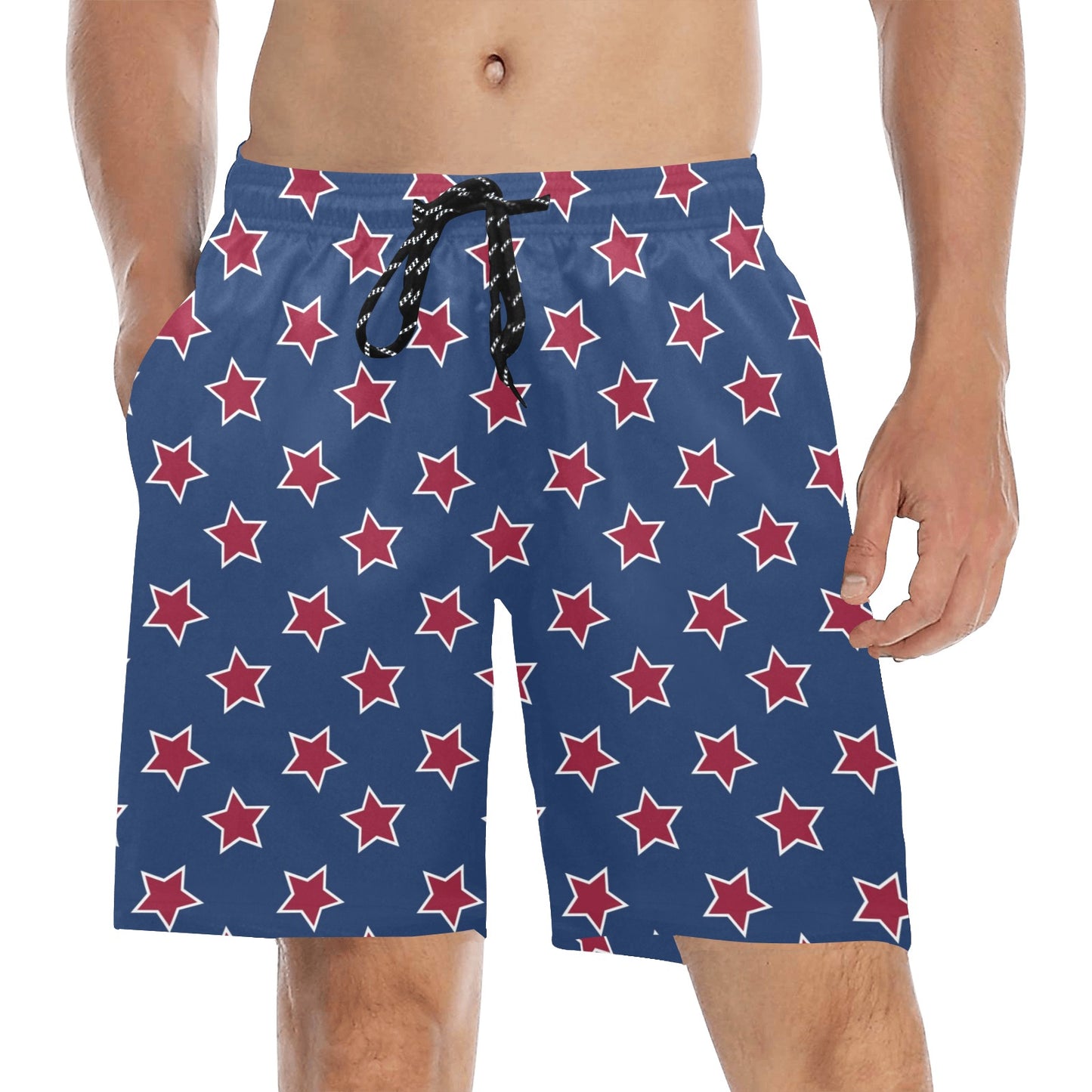 Star Red Blue Print Design LKS301 Men's Swim Trunks Beach Shorts