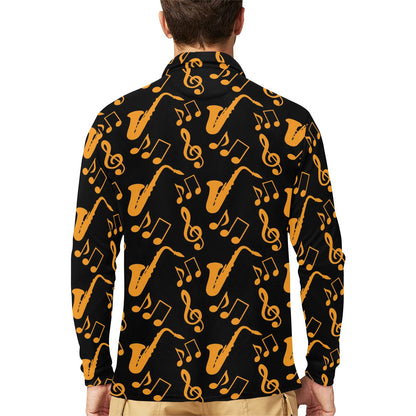 Saxophone Pattern Print Design 02 Long Sleeve Polo Shirt For Men's