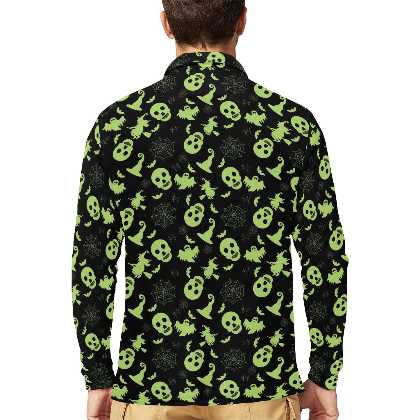 Witch Halloween Print Design LKS306 Long Sleeve Polo Shirt For Men's