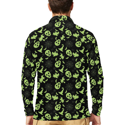 Witch Halloween Print Design LKS306 Long Sleeve Polo Shirt For Men's