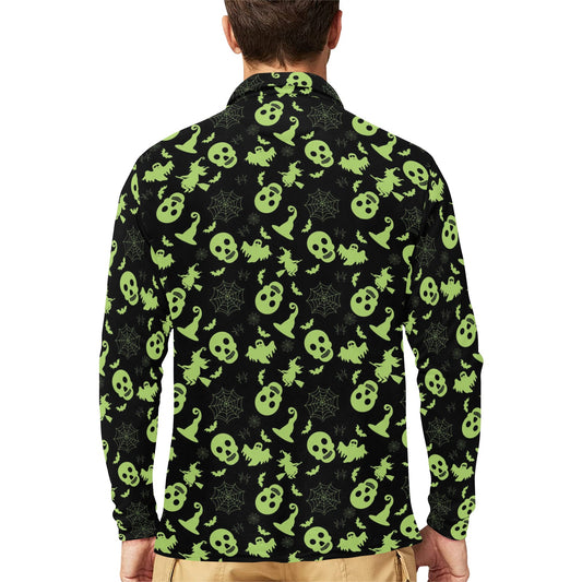 Witch Halloween Print Design LKS306 Long Sleeve Polo Shirt For Men's