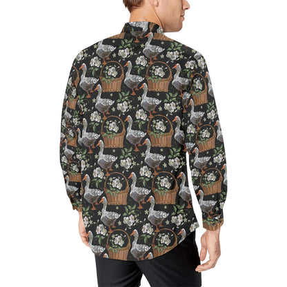 Goose Print Design LKS406 Men's Long Sleeve Dress Shirt