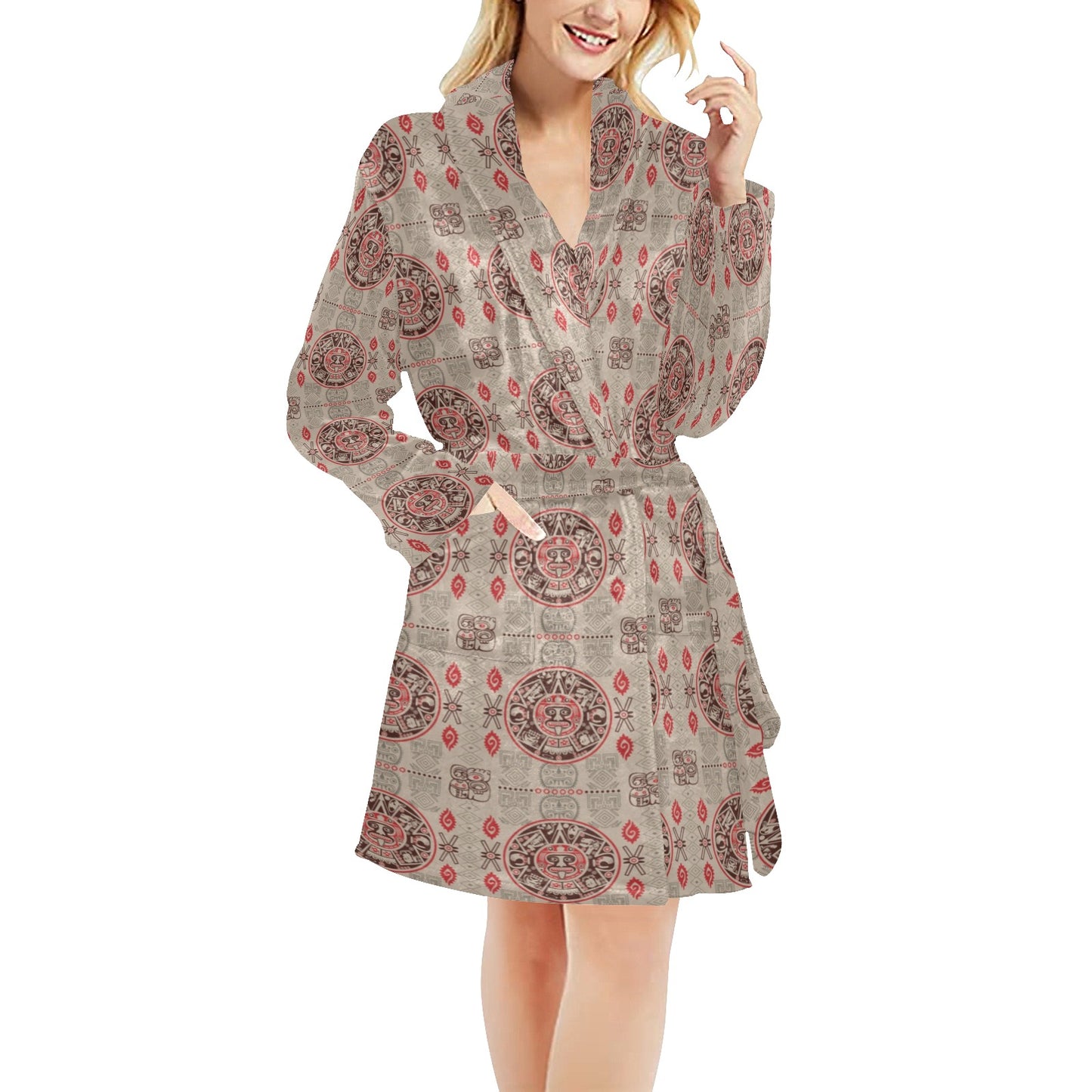 Calendar Aztec Print Pattern Women's Fleece Robe