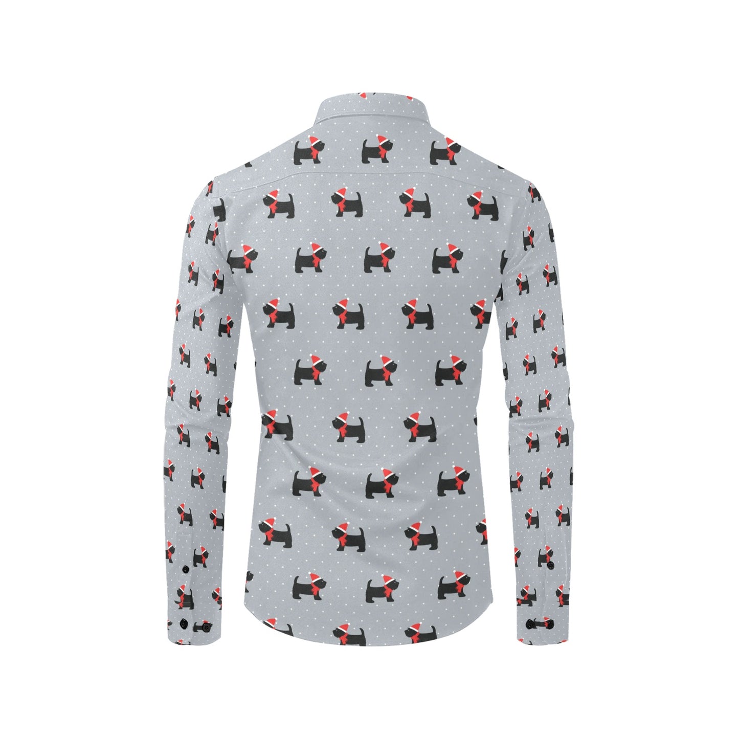 Scottish Christmas Themed Terriers Print Design LKS3018 Men's Long Sleeve Dress Shirt