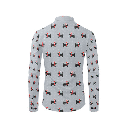 Scottish Christmas Themed Terriers Print Design LKS3018 Men's Long Sleeve Dress Shirt