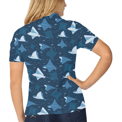 Manta Ray Pattern Print Design 02 Women's Polo Shirt