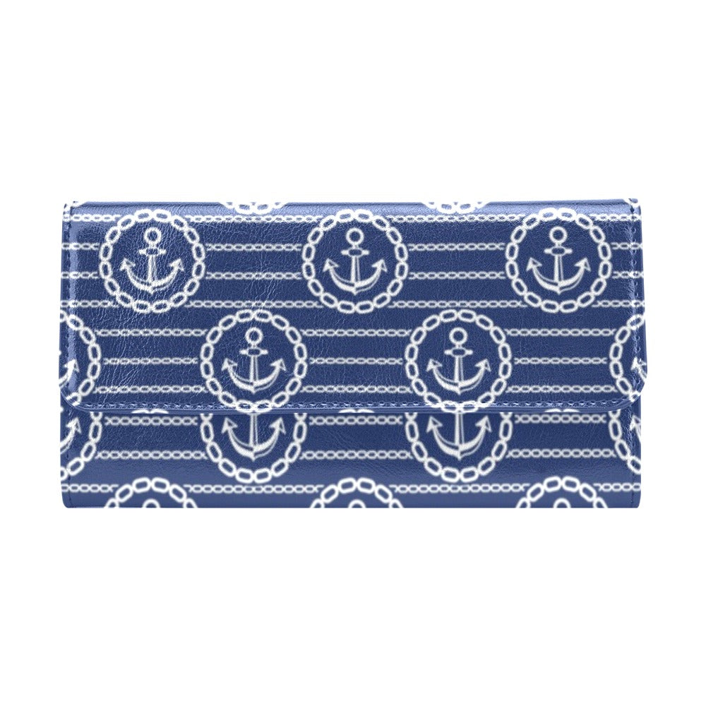Anchor Stripe Pattern Women's Trifold Wallet