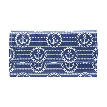 Anchor Stripe Pattern Women's Trifold Wallet