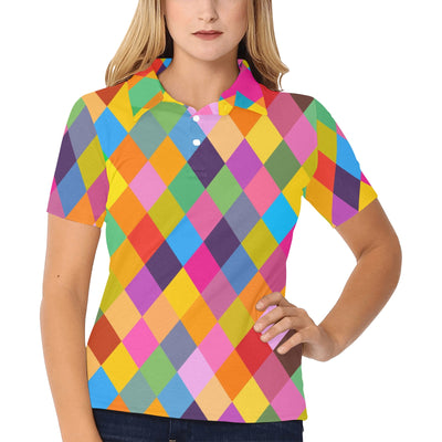 Harlequin Pattern Print Design 02 Women's Polo Shirt