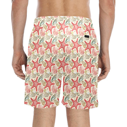 Seashell Print Design LKS301 Men's Swim Trunks Beach Shorts