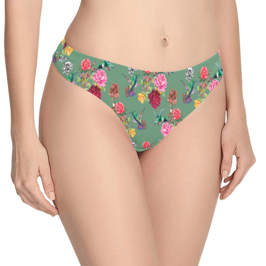 Hummingbird with Rose Themed Print Women's Thongs