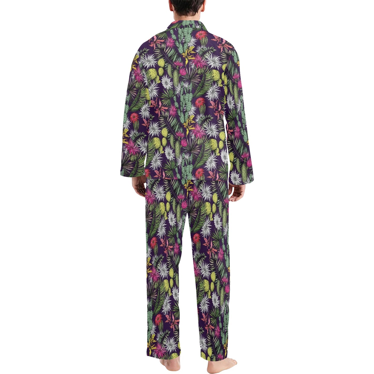 Cactus Pattern Print Design 08 Men's Long Pajama Set