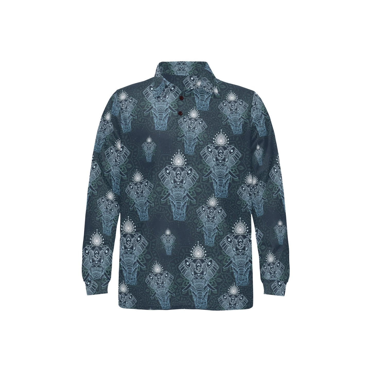 Elephant Mandala Long Sleeve Polo Shirt For Men's