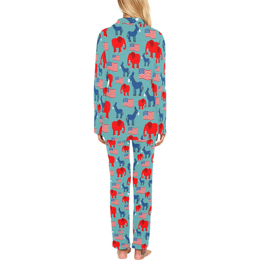 Donkey Red Elephant Pattern Print Design 03 Women's Long Pajama Set