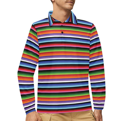 Serape Design Long Sleeve Polo Shirt For Men's