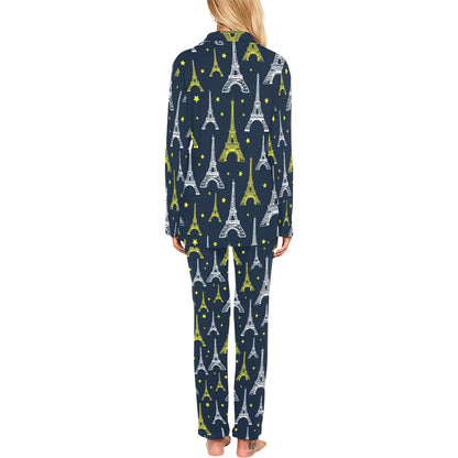 Eiffel Tower Star Print Women's Long Pajama Set