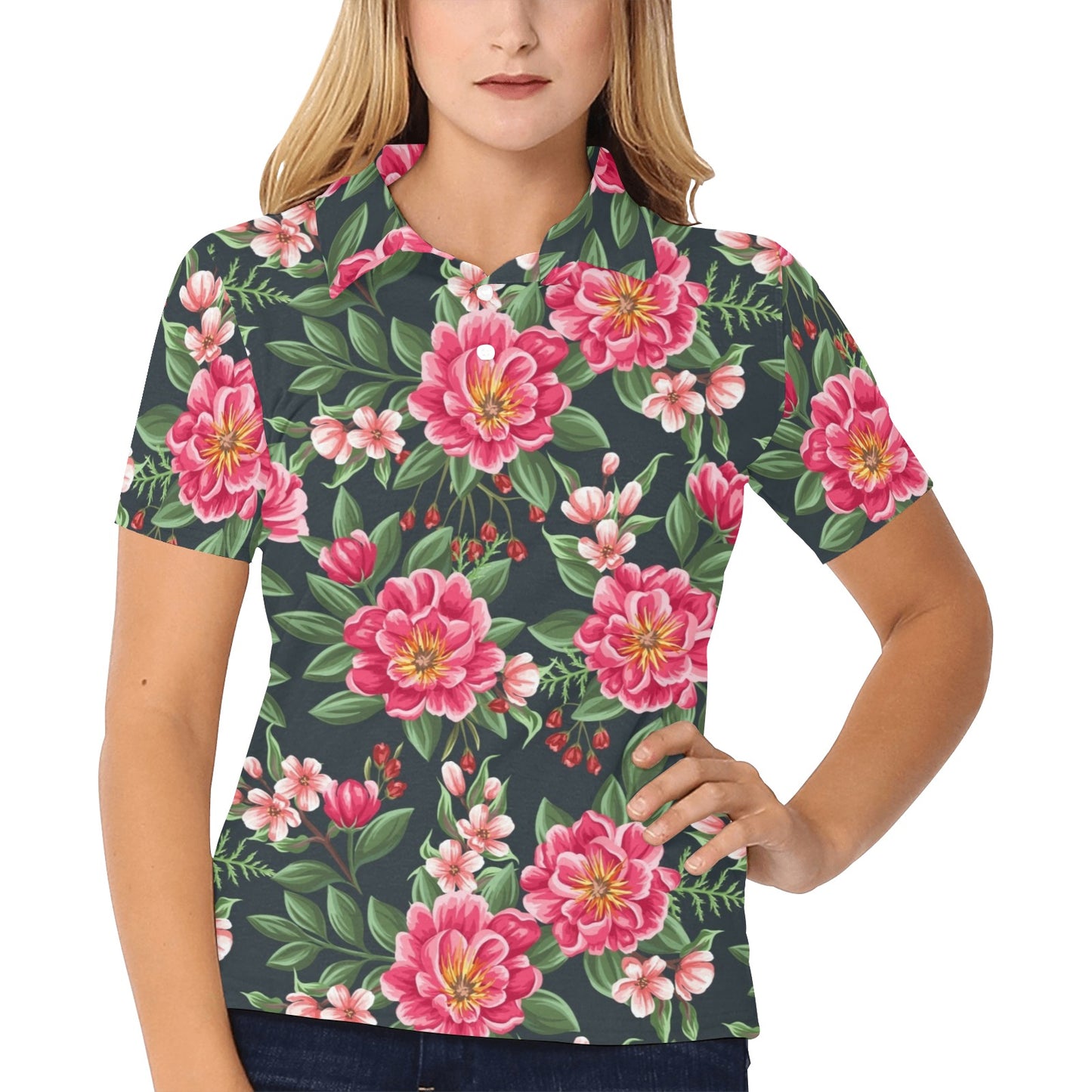Summer Floral Pattern Print Design SF06 Women's Polo Shirt