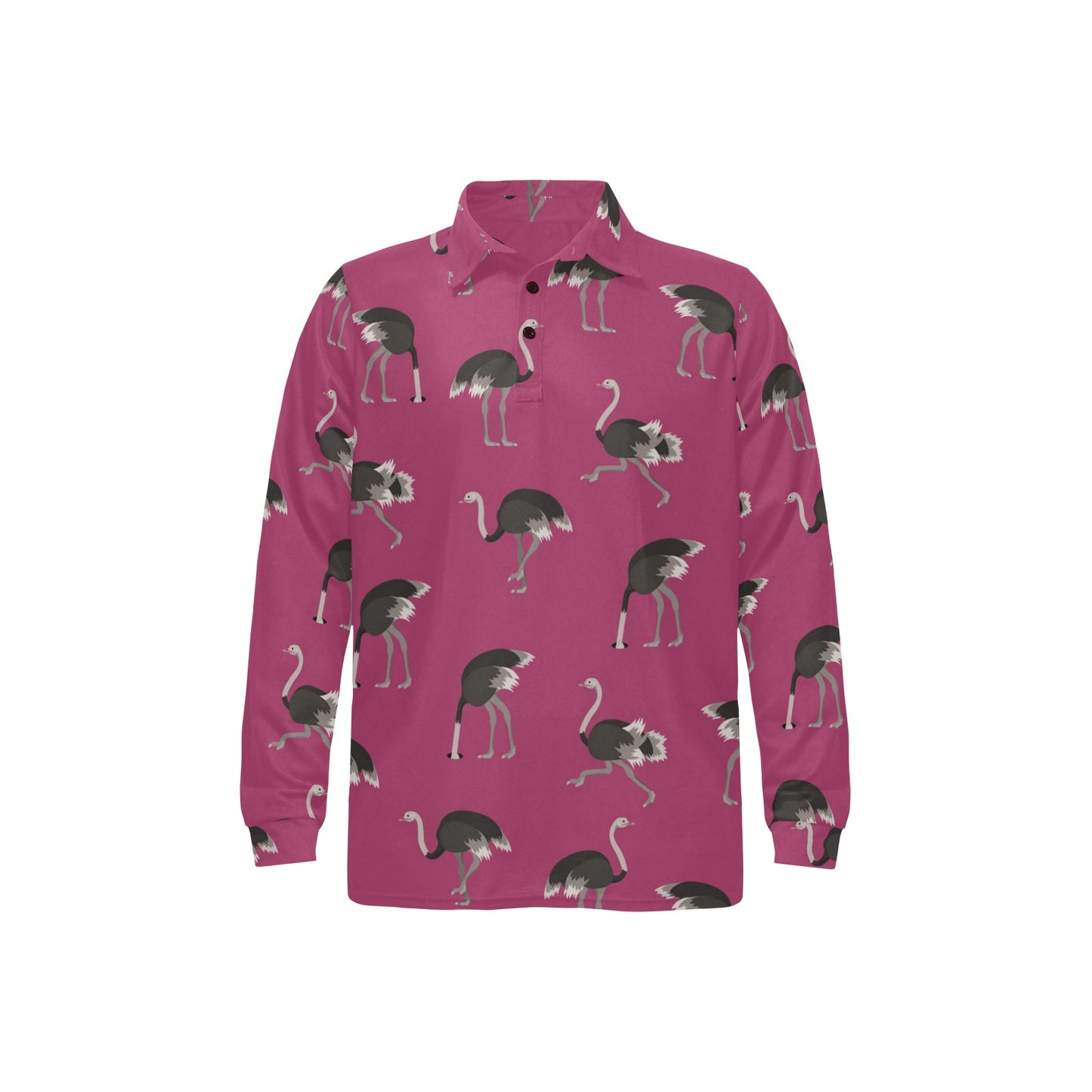 Emu Pattern Print Design 02 Long Sleeve Polo Shirt For Men's