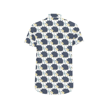 Hedgehog Print Design LKS401 Men Short Sleeve Button Up Shirt