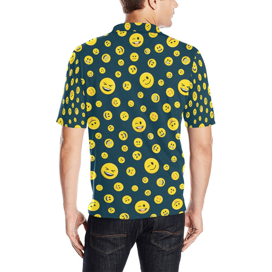 Smiley Face Emoji Print Design LKS301 Men Polo Shirt