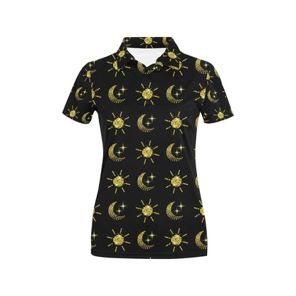 Sun Moon Print Design LKS304 Women's Polo Shirt