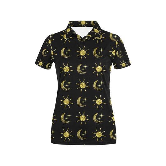 Sun Moon Print Design LKS304 Women's Polo Shirt