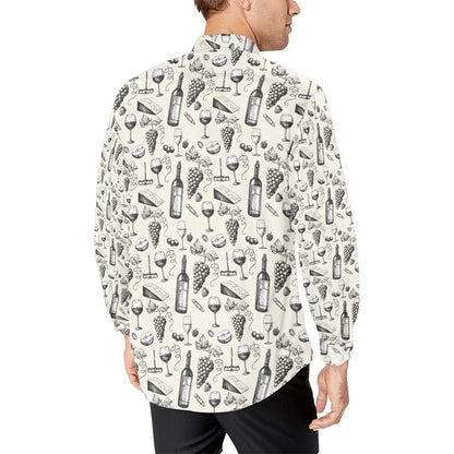Wine Themed Print Design LKS306 Men's Long Sleeve Dress Shirt