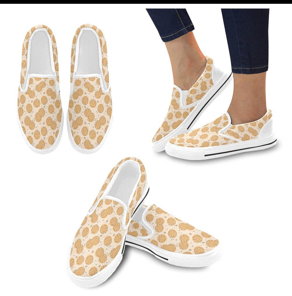 Waffle Print Design LKS303 White Slip Ons Canvas Women's Shoes