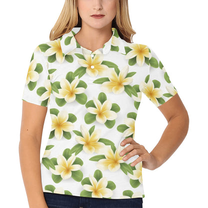 Yellow Plumeria Pattern Print Design PM012 Women's Polo Shirt