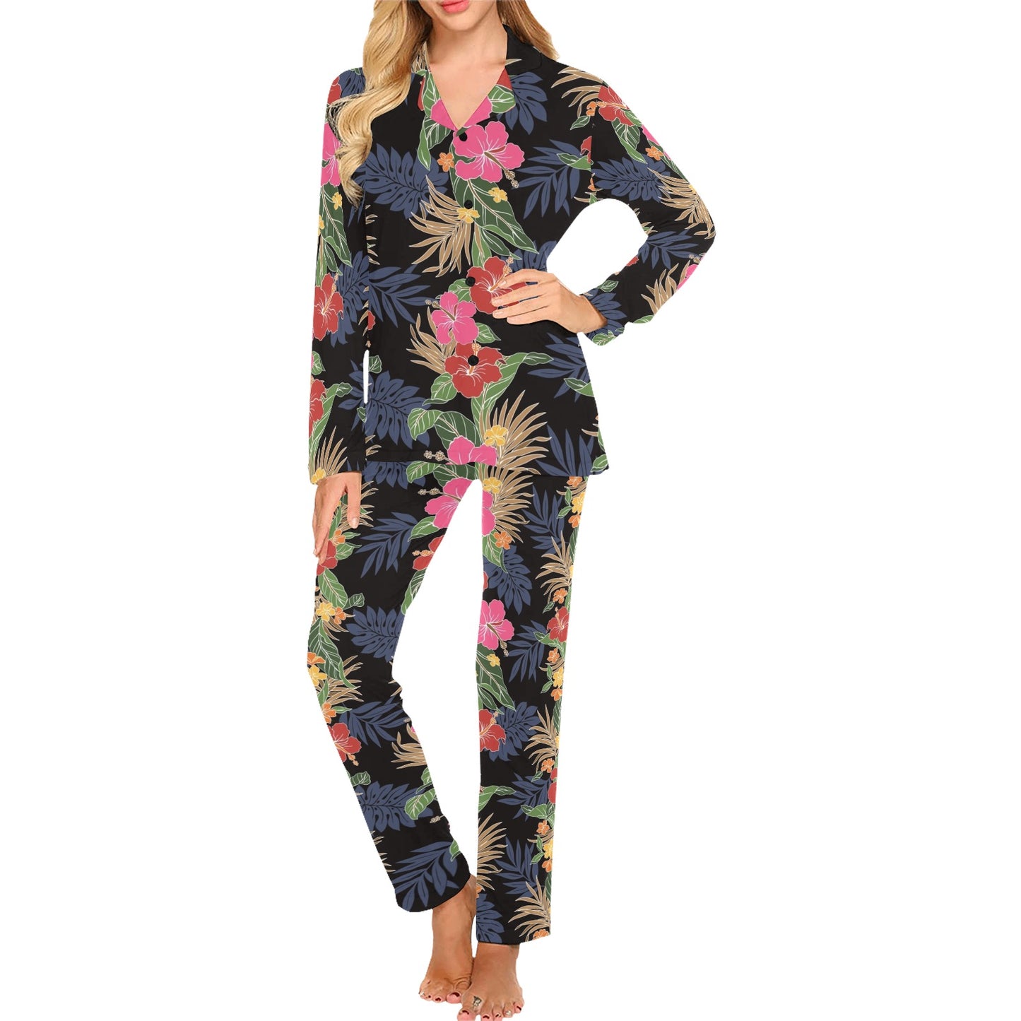 Hawaiian Themed Pattern Print Design H011 Women's Long Pajama Set