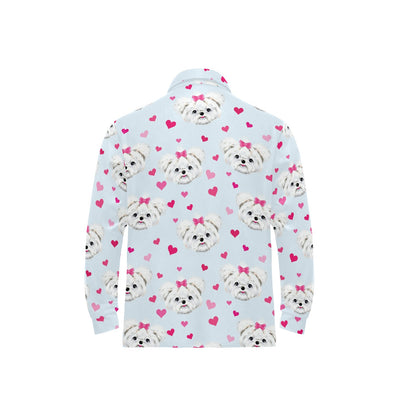 Maltese Pattern Print Design 03 Long Sleeve Polo Shirt For Men's