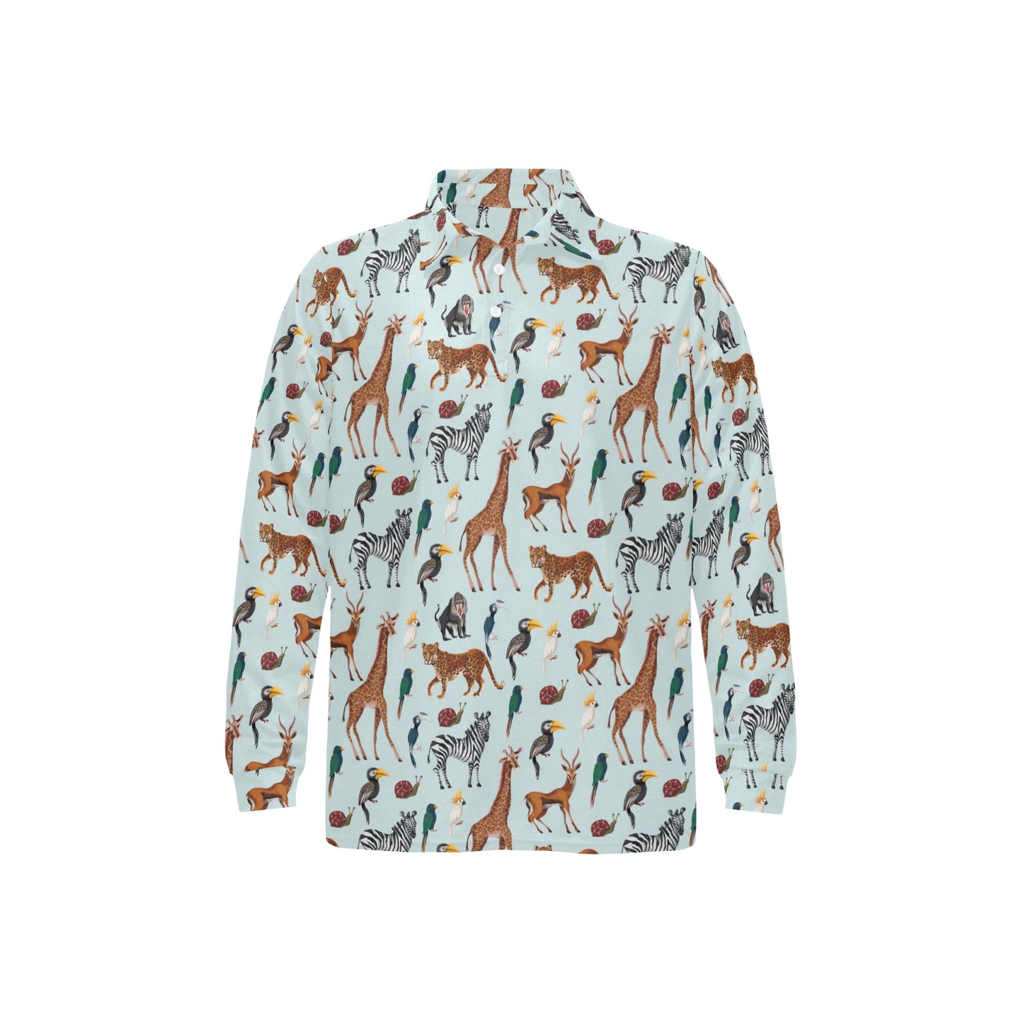 Safari Animal Print Design LKS306 Long Sleeve Polo Shirt For Men's
