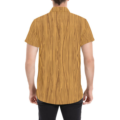 Wood Texture Print Design LKS301 Men Short Sleeve Button Up Shirt