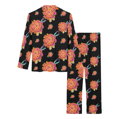 Marigold Pattern Print Design 01 Women's Long Pajama Set