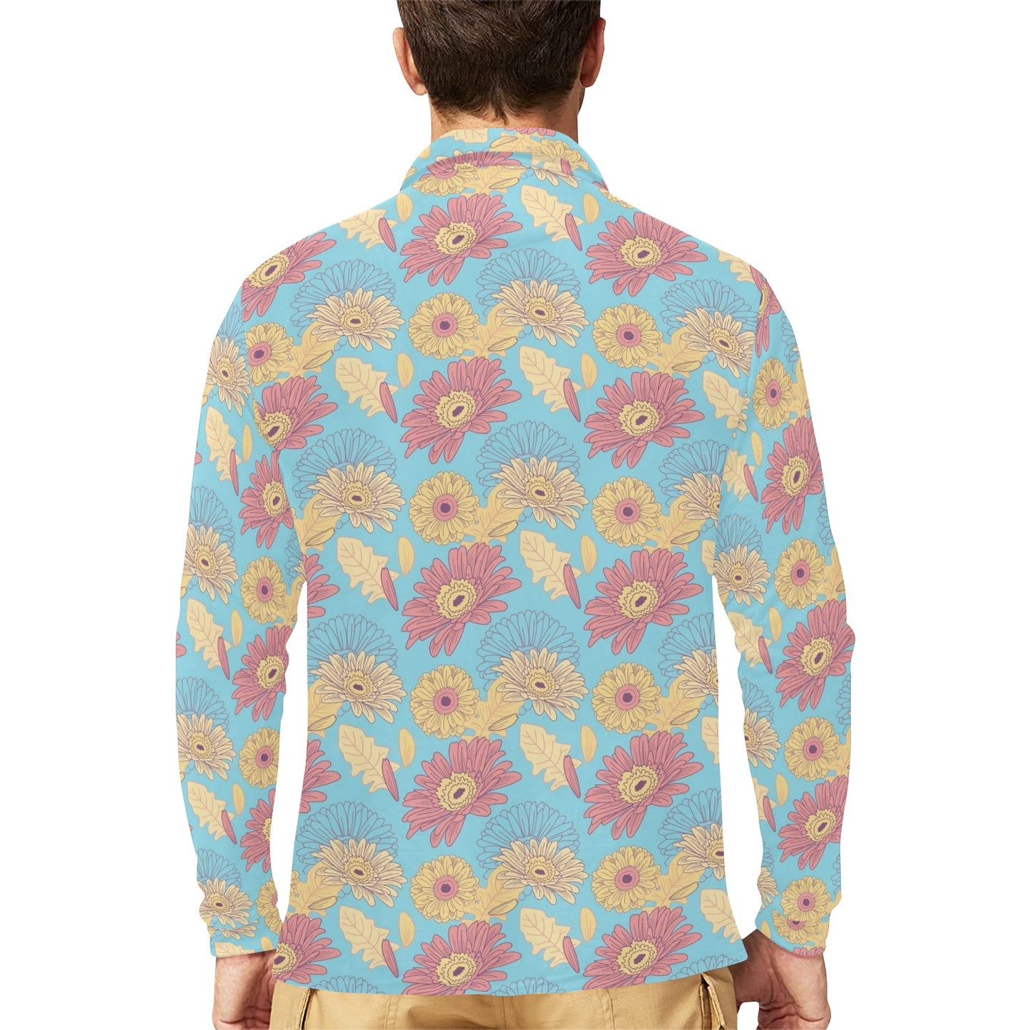 Gerberas Pattern Print Design GB04 Long Sleeve Polo Shirt For Men's