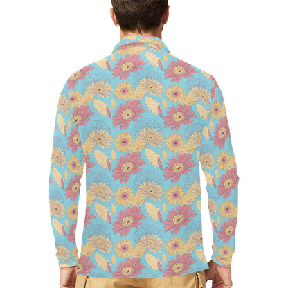Gerberas Pattern Print Design GB04 Long Sleeve Polo Shirt For Men's